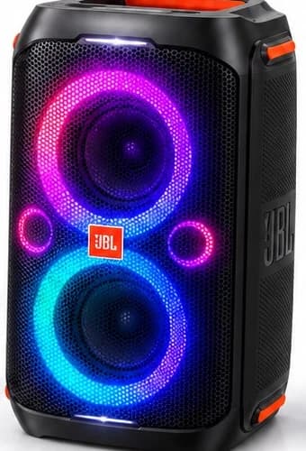 JBL PartyBox 130 in Black, front three-quarter view